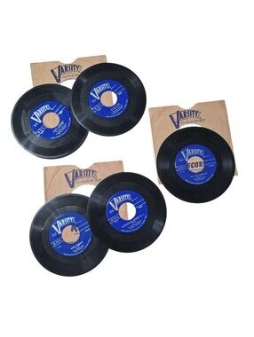 Varsity Black Vinyl Records with Blue Center Labels - Set of 5